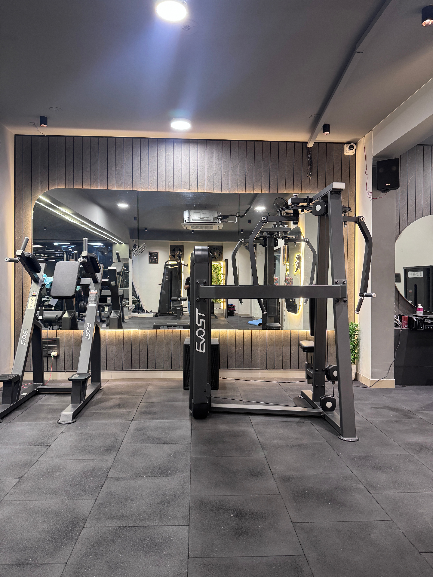 Strength machines and mirrored training floor